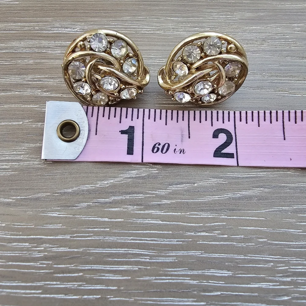 Vintage Coro Gold-Tone Rhinestone Swirl Clip-On Earrings